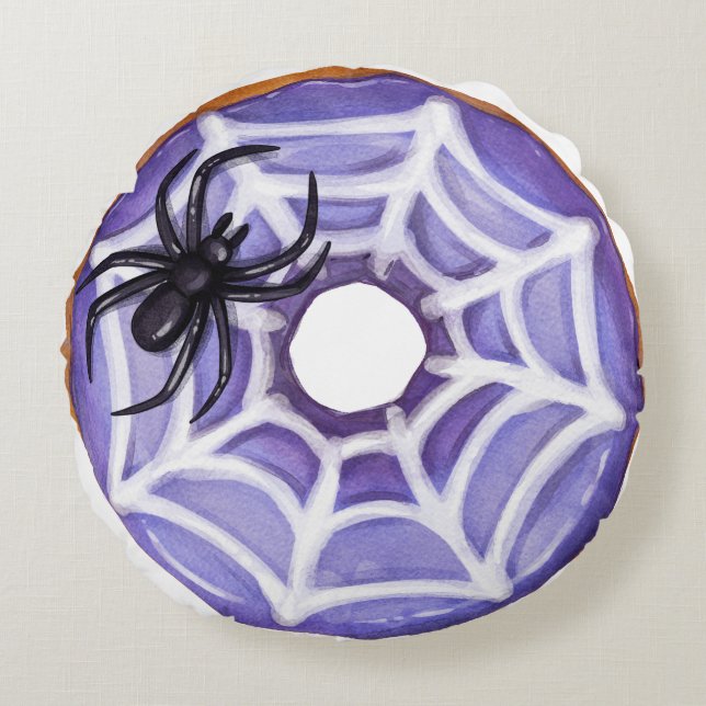 Halloween Spider Purple Donut Round Pillow (Front)