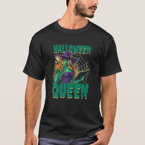 Halloween Spider Queen Web Pumpkin Witch Girl Boo  T_Shirt