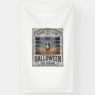 Halloween Spider Scary Retro Engraving Rainbow Web Banner