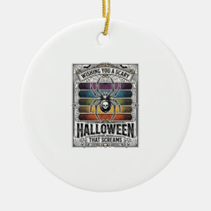 Halloween Spider Scary Retro Engraving Rainbow Web Ceramic Ornament