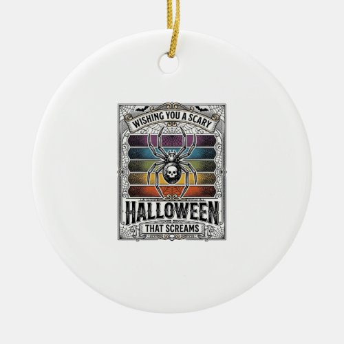 Halloween Spider Scary Retro Engraving Rainbow Web Ceramic Ornament