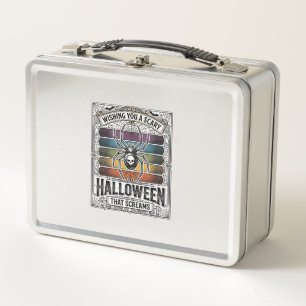 Halloween Spider Scary Retro Engraving Rainbow Web Metal Lunch Box
