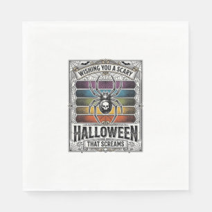Halloween Spider Scary Retro Engraving Rainbow Web Napkins
