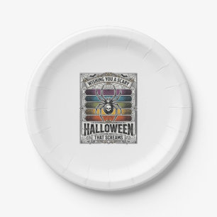 Halloween Spider Scary Retro Engraving Rainbow Web Paper Plates