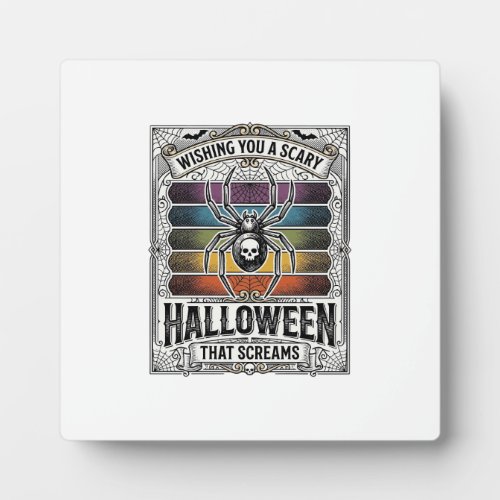 Halloween Spider Scary Retro Engraving Rainbow Web Plaque