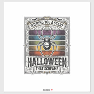 Halloween Spider Scary Retro Engraving Rainbow Web Sticker