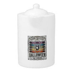 Halloween Spider Scary Retro Engraving Rainbow Web Teapot