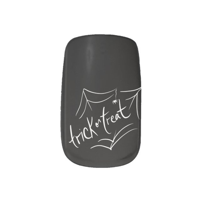 Halloween Spider Trick Or Treat Hand Drawn Minx Nail Art (Right Thumb)
