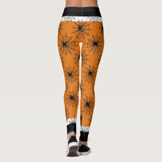 Halloween spider web black and orange leggings