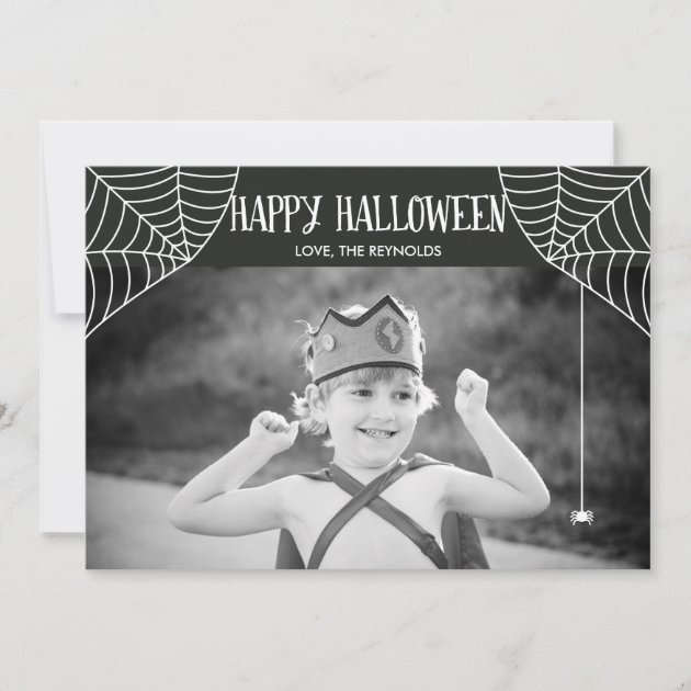 Halloween Spider Web Black And White Photo Card