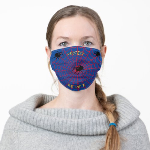 Halloween _Spider Web Blue Red Gold Adult Cloth Face Mask