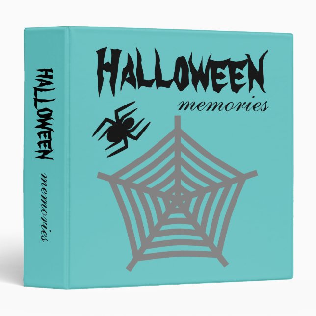 Halloween Spider & Web Blue Scrapbook Photo Album 3 Ring Binder (Front/Spine)