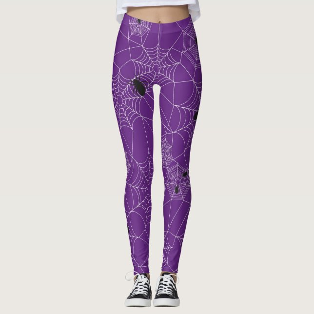 Halloween Spider Web Leggings - Purple (Front)