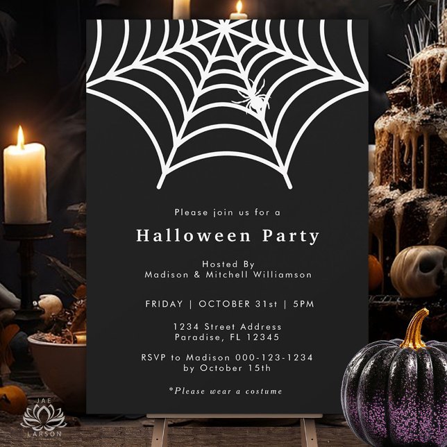 Halloween Spider Web Modern Black White Party  Invitation (Creator Uploaded)