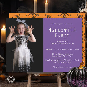 Halloween Spider Web Modern Simple Party Photo Invitation