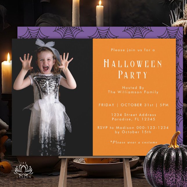 Halloween Spider Web Modern Simple Party Photo  Invitation (Creator Uploaded)