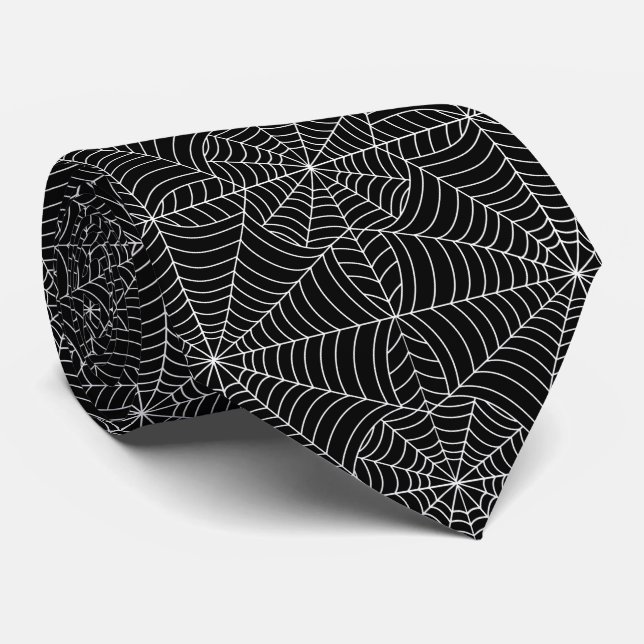 Halloween Spider Web on Black Pattern Neck Tie (Rolled)