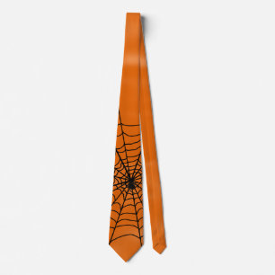 Halloween Spider Web on Orange Tie