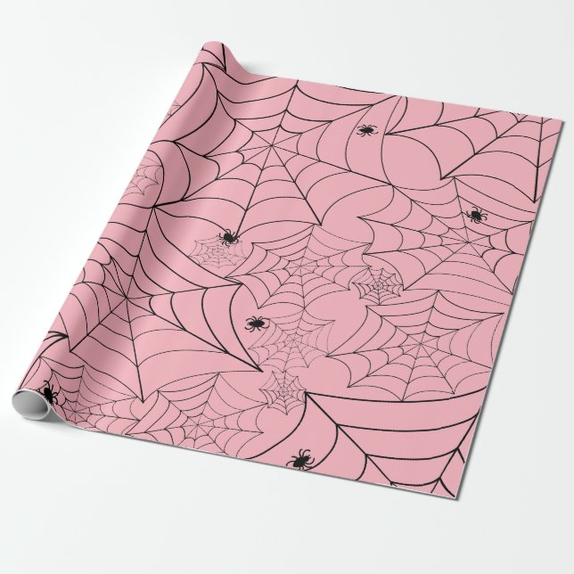 halloween spider web pastel pink spiderweb wrapping paper (Unrolled)