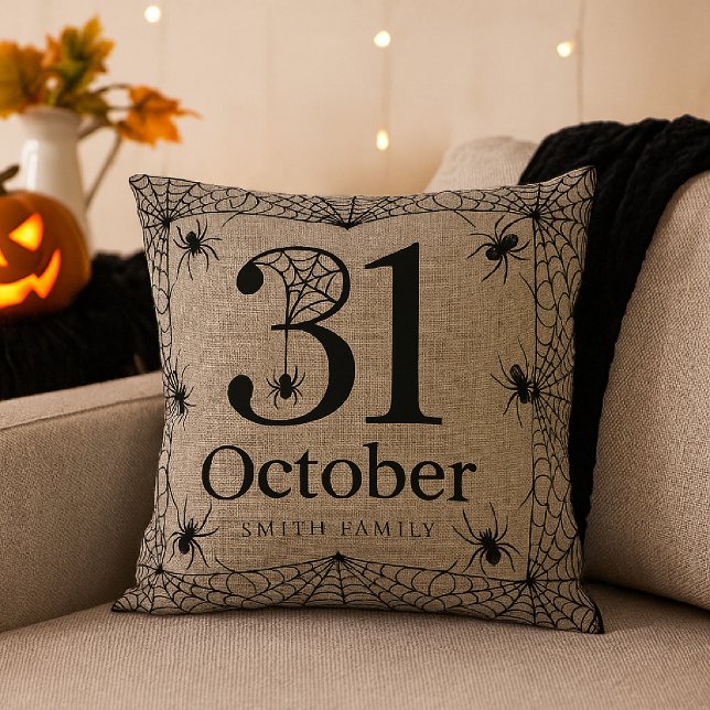 Halloween Spider Web Personalized October 31 Throw Pillow (Creator Uploaded)