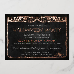 Halloween Spider Web Rose Gold Foil Invitation