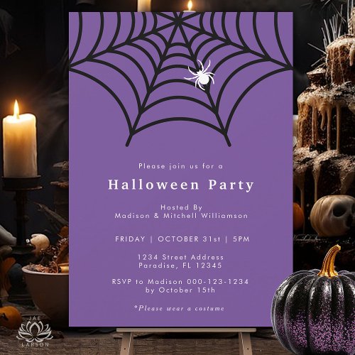 Halloween Spider Web Spooky Modern Purple Party Invitation