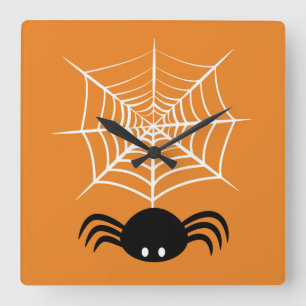 Halloween Spider Web Square Wall Clock