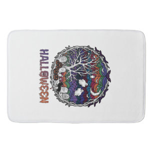 Halloween Spider Web Tree Ghosts Pumpkins Tombston Bath Mat