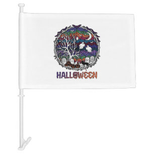 Halloween Spider Web Tree Ghosts Pumpkins Tombston Car Flag