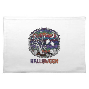 Halloween Spider Web Tree Ghosts Pumpkins Tombston Cloth Placemat