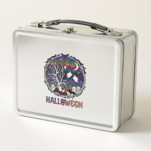Halloween Spider Web Tree Ghosts Pumpkins Tombston Metal Lunch Box