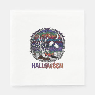Halloween Spider Web Tree Ghosts Pumpkins Tombston Napkins