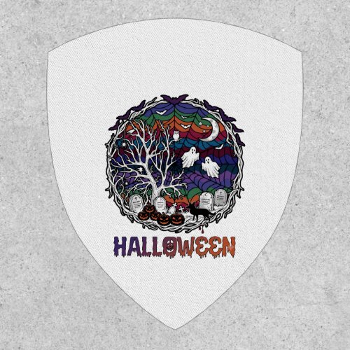 Halloween Spider Web Tree Ghosts Pumpkins Tombston Patch