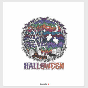 Halloween Spider Web Tree Ghosts Pumpkins Tombston Sticker