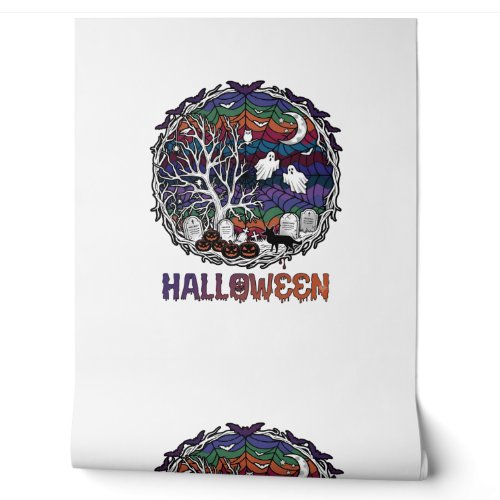 Halloween Spider Web Tree Ghosts Pumpkins Tombston Wallpaper