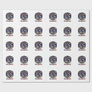 Halloween Spider Web Tree Ghosts Pumpkins Tombston Wrapping Paper