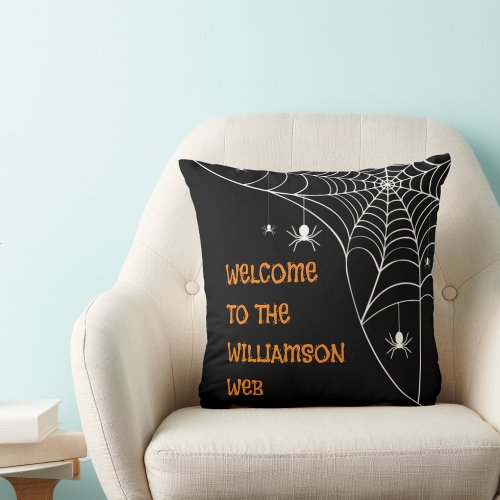 Halloween Spider Web Welcome  Throw Pillow