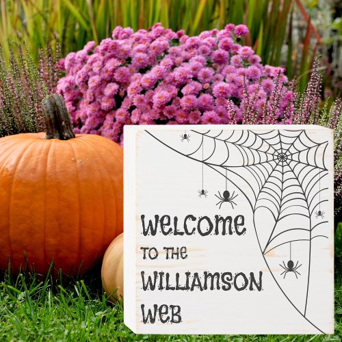 Halloween Spider Web Welcome  Wooden Box Sign