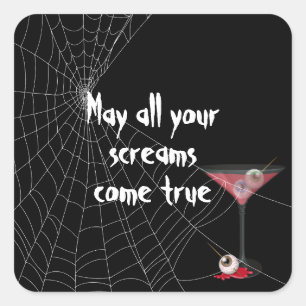 Halloween Spider Web With Eyeball Martini Square Sticker