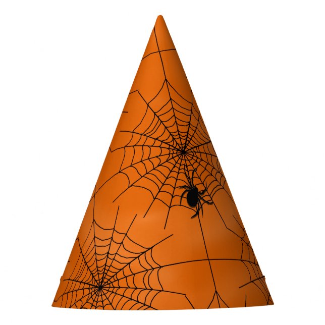 Halloween Spider Web with Spider on Orange Party Hat (Front)