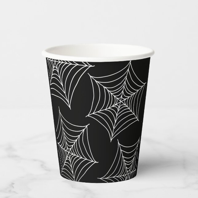 Halloween spider webs black  paper cups (Front)