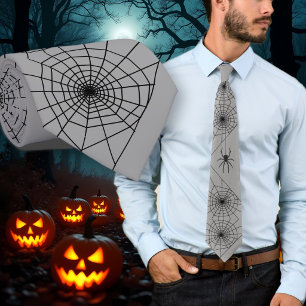 Halloween Spider Webs Gray Neck Tie