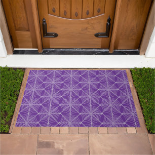 Halloween Spider Webs in Purple and White  Doormat