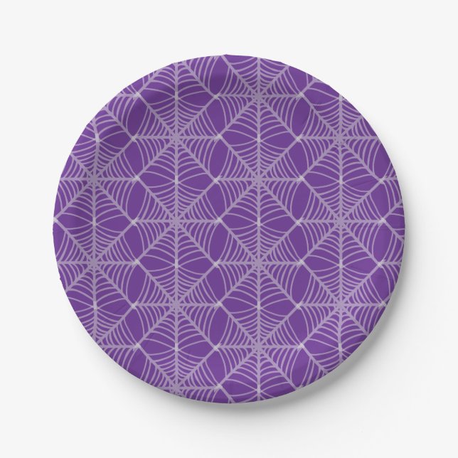 Halloween Spider Webs in Purple and White  Paper Plates (Front)