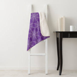 Halloween Spider Webs in Purple and White Sherpa Blanket