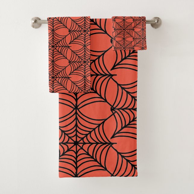 Halloween Spider Webs on Orange Bath Towel Set (Insitu)