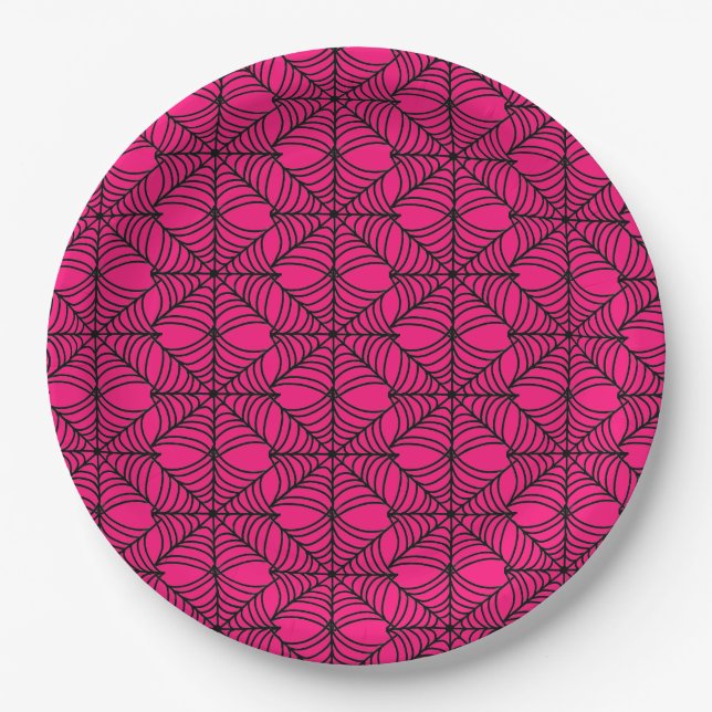 Halloween Spider Webs on Pink Paper Plates (Front)
