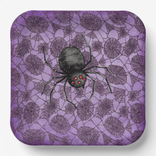 Halloween Spider Webs On Purple  Paper Plates