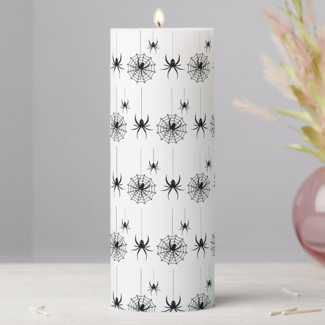 Halloween Spider Webs Pattern Spooky Cobweb Pillar Candle (In Situ)