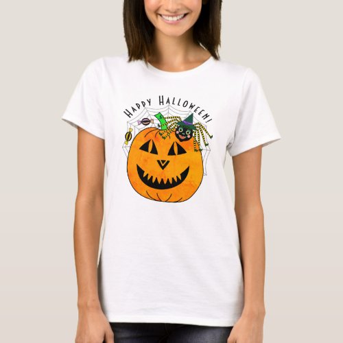 Halloween Spider Witch and Pumpkin T_Shirt